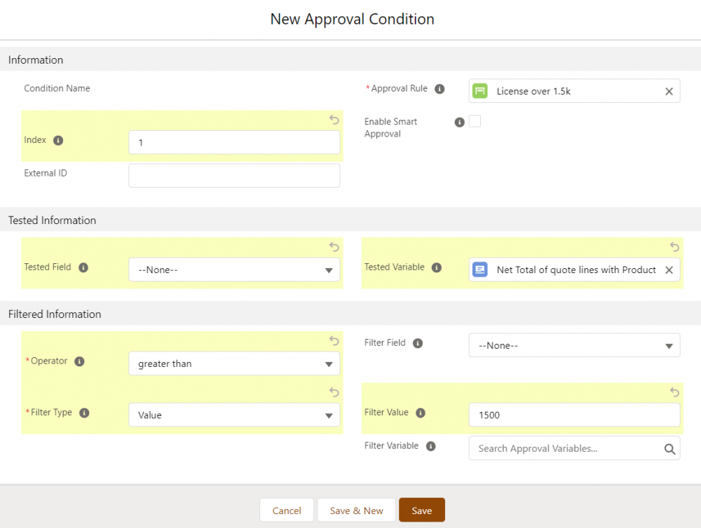 CPQ Approval Condition with Approval Variable