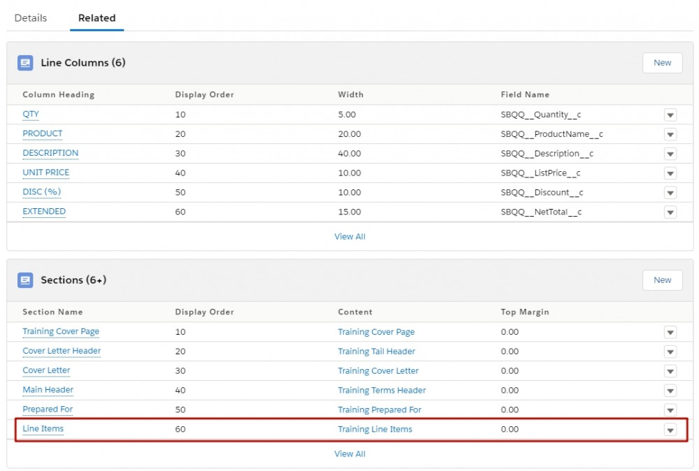 Salesforce CPQ  Quote Template Line Columns and Sections
